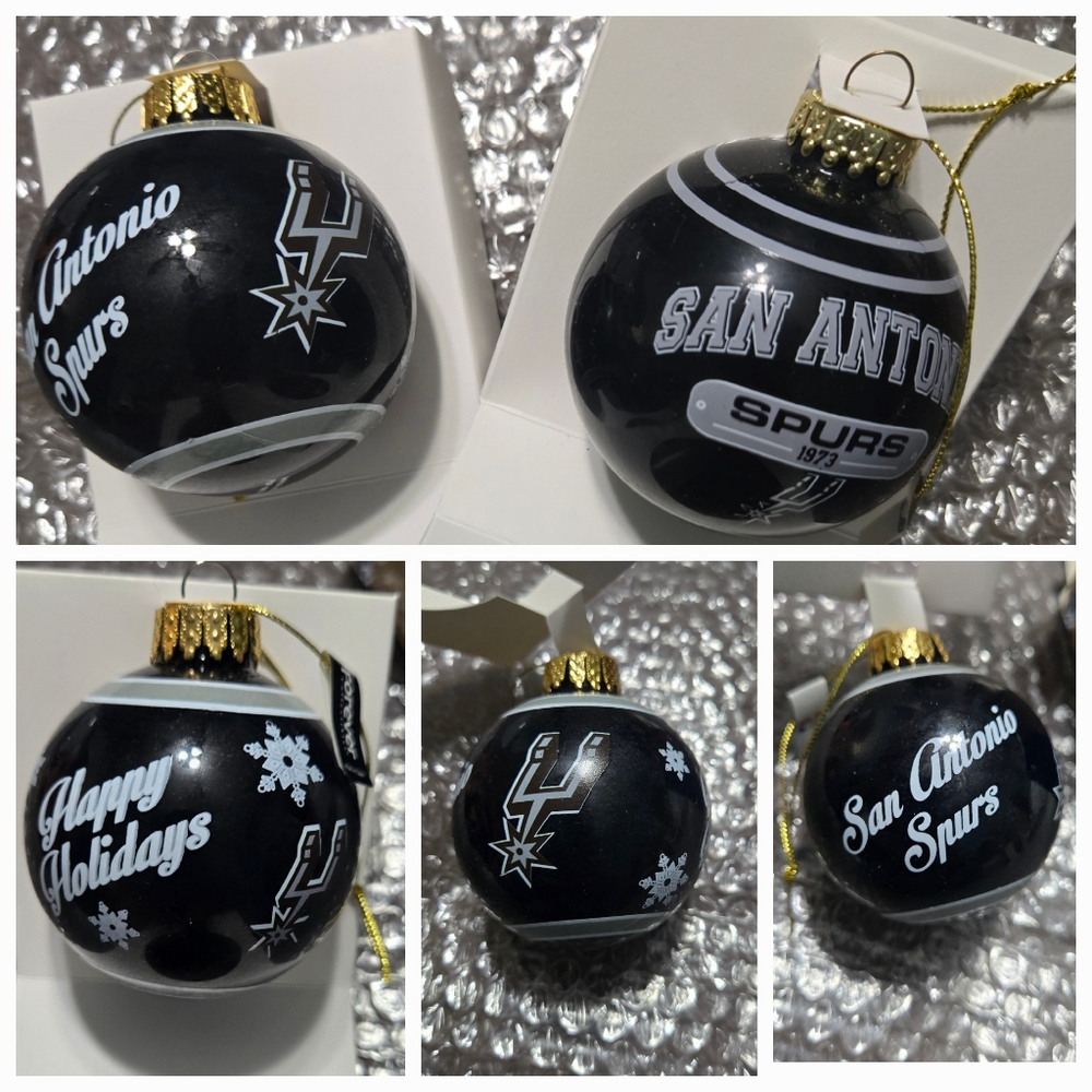 Lot of 2 San Antonio Spurs Ornament Glass Ball happy holiday ornaments